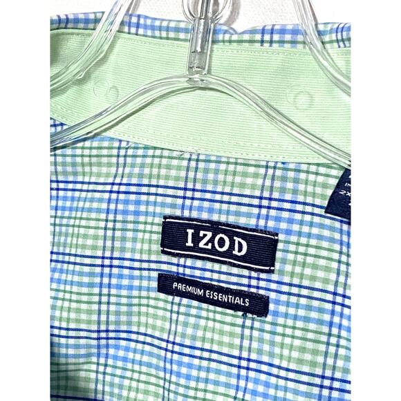 IZOD Premium Essentials Button Shirt Men 2XL Blue Green Plaid Preppy Office Work - Picture 7 of 11